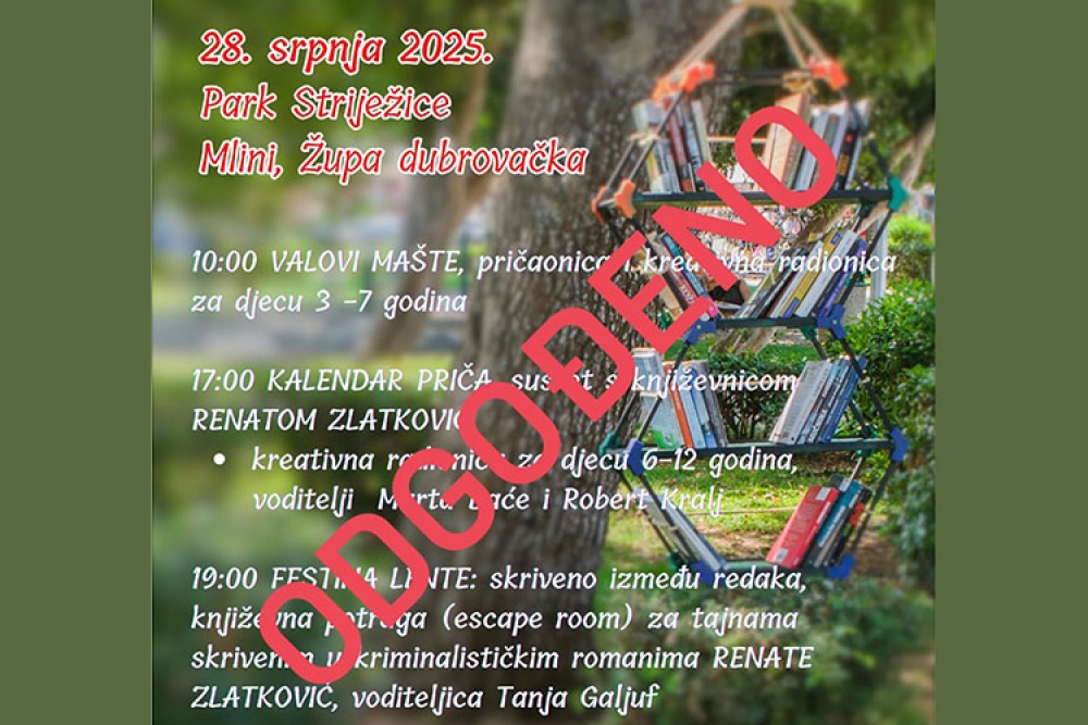 Zbog najavljene ki&scaron;e odgođene za danas najavljene "Knjige pod stablima" u parku Striježice